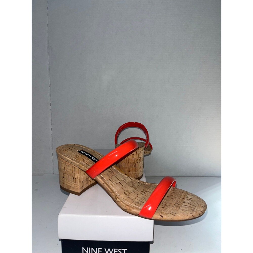 Nine West Women's Tae 3 Orange Round Toe Heeled Slide Block Heel Sandals Size 7M